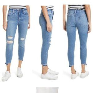 FRAME Le High Skinny Cropped Jeans in Clarin Distressed